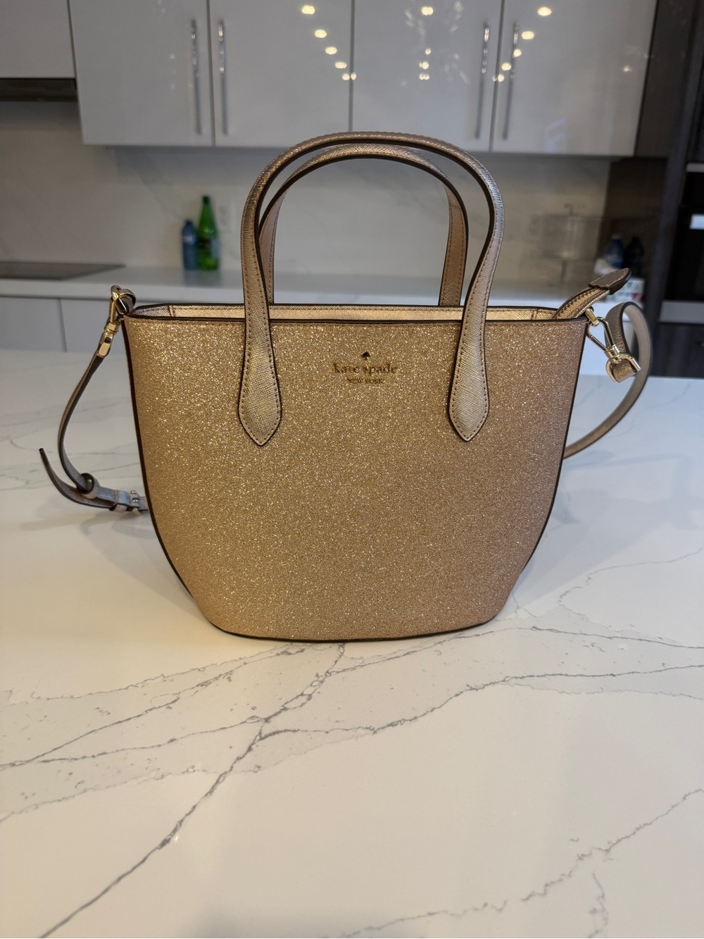 kate spade gold glitter mini satchel